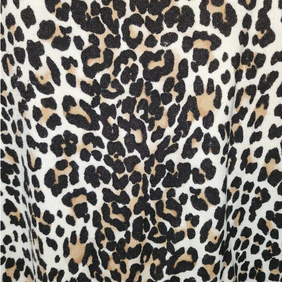 White House Black Market Short Sheer Sleeves Leopard Print Knit Top Size Large - Picture 3 of 6
